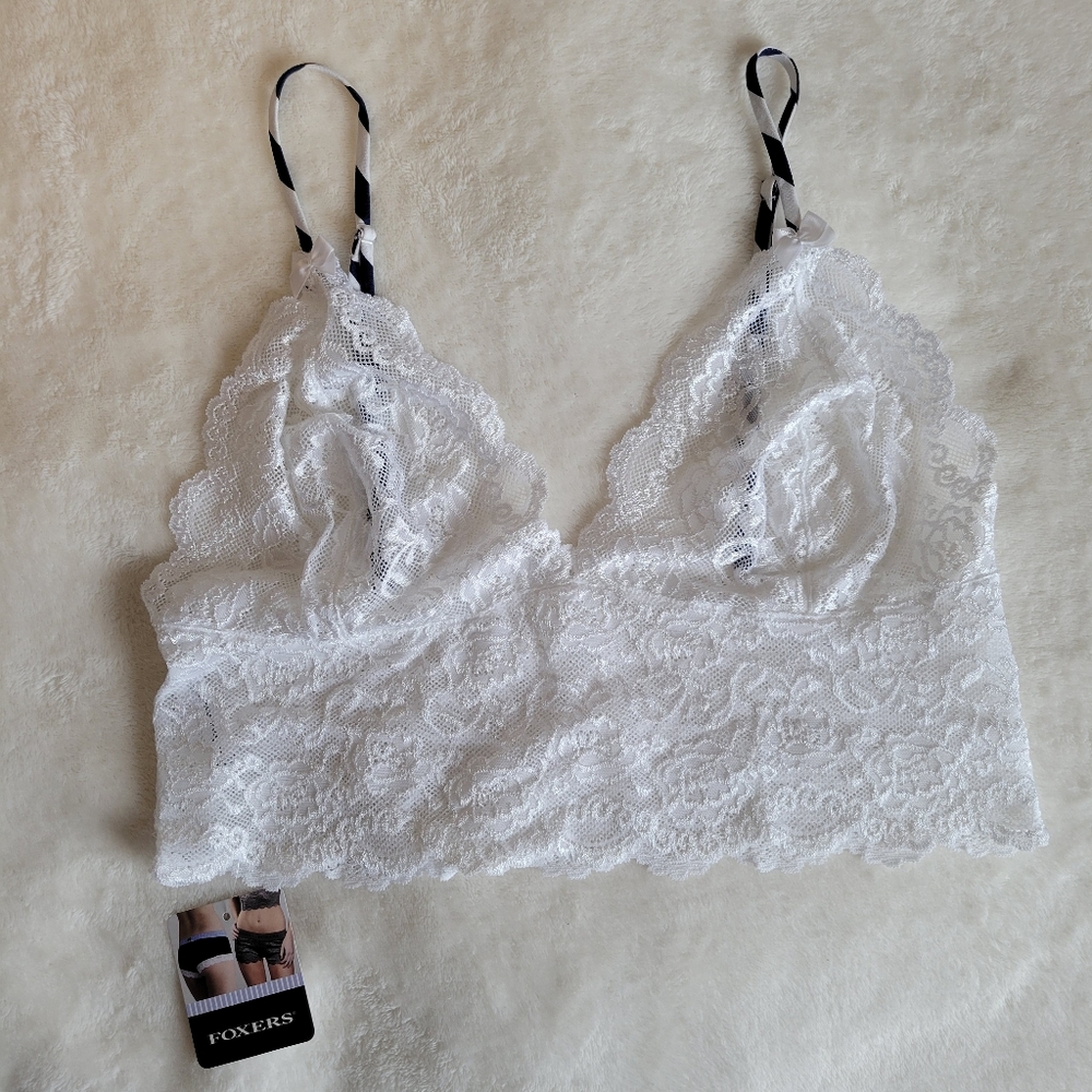 Foxers white lace cropped bralette cami - large